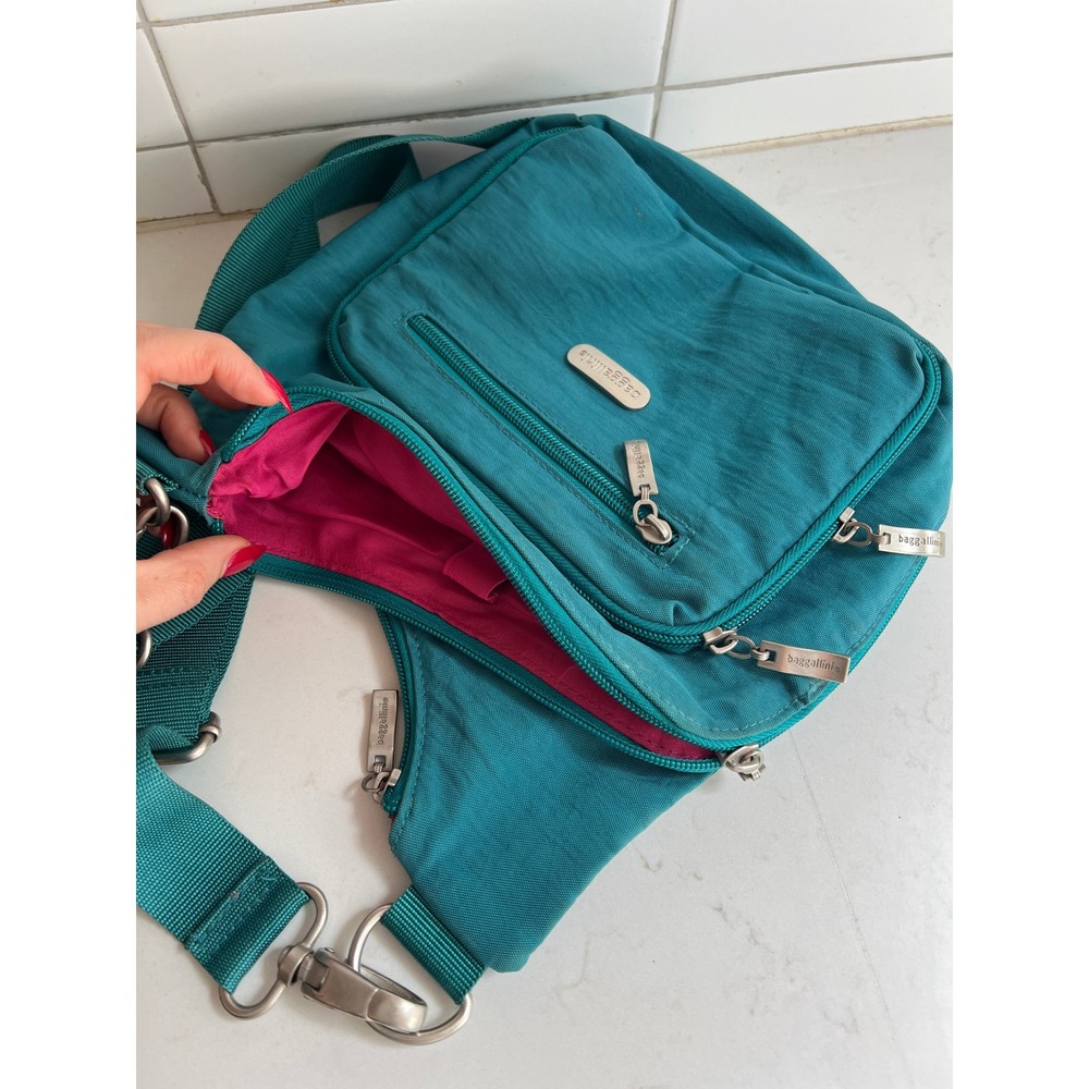 Baggallini Teal Nylon Crossbody Bag with Pink Lining and Adjustable Strap - Picture 6 of 8